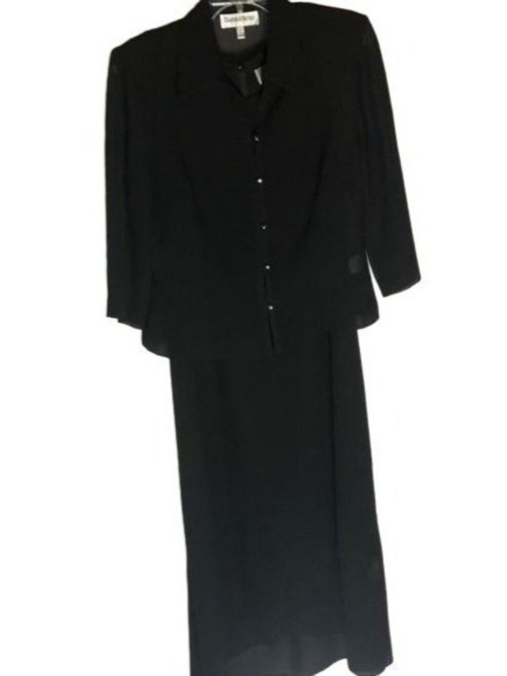 danny & nicole black sheer dress cardigan maxi collar button sheer layered READ